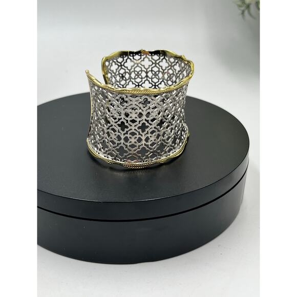Kendra Scott Candice Two Tone Silver Gold Filigree Yellow Rose Cuff Bracelet - Picture 3 of 12